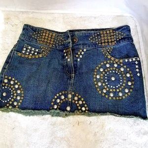 Picasso Denim Studded Mini Skirt 